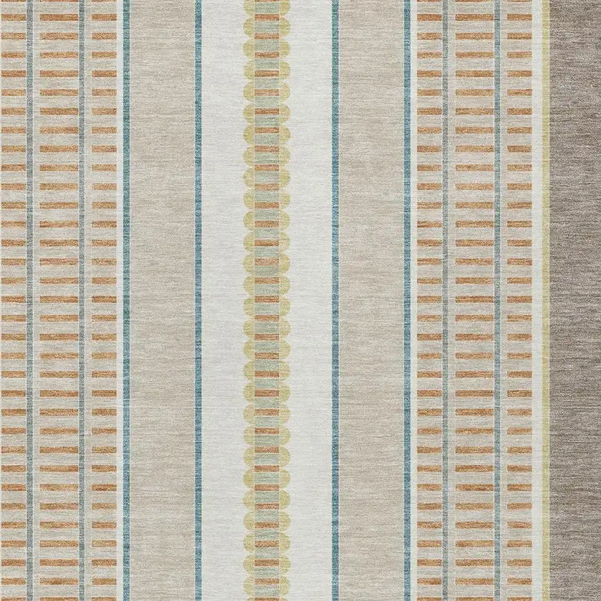 Ivory And Fern Green Striped Washable Indoor Outdoor Area Rug Photo 3
