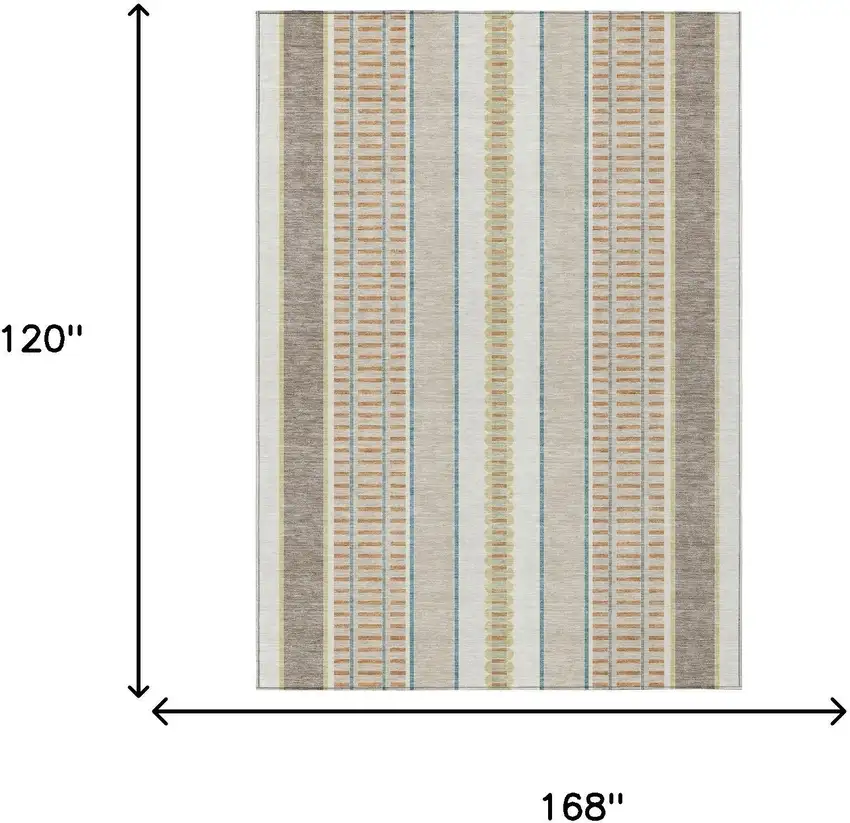 Ivory And Fern Green Striped Washable Indoor Outdoor Area Rug Photo 9