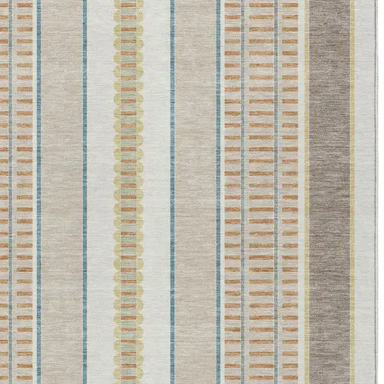 Ivory And Fern Green Striped Washable Indoor Outdoor Area Rug Photo 5