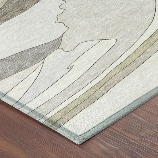 Ivory And Flax Abstract Washable Indoor Outdoor Area Rug Photo 3