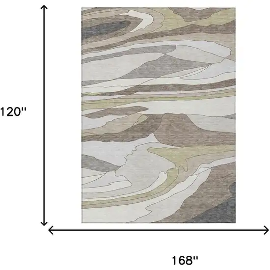 Ivory And Flax Abstract Washable Indoor Outdoor Area Rug Photo 5