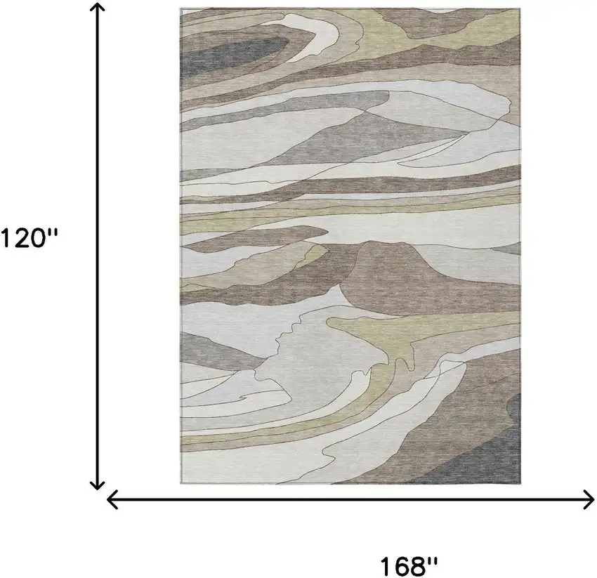 Ivory And Flax Abstract Washable Indoor Outdoor Area Rug Photo 5