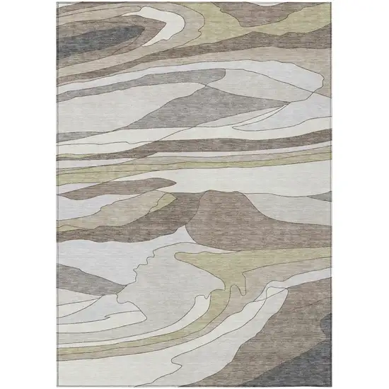 Ivory And Flax Abstract Washable Indoor Outdoor Area Rug Photo 2