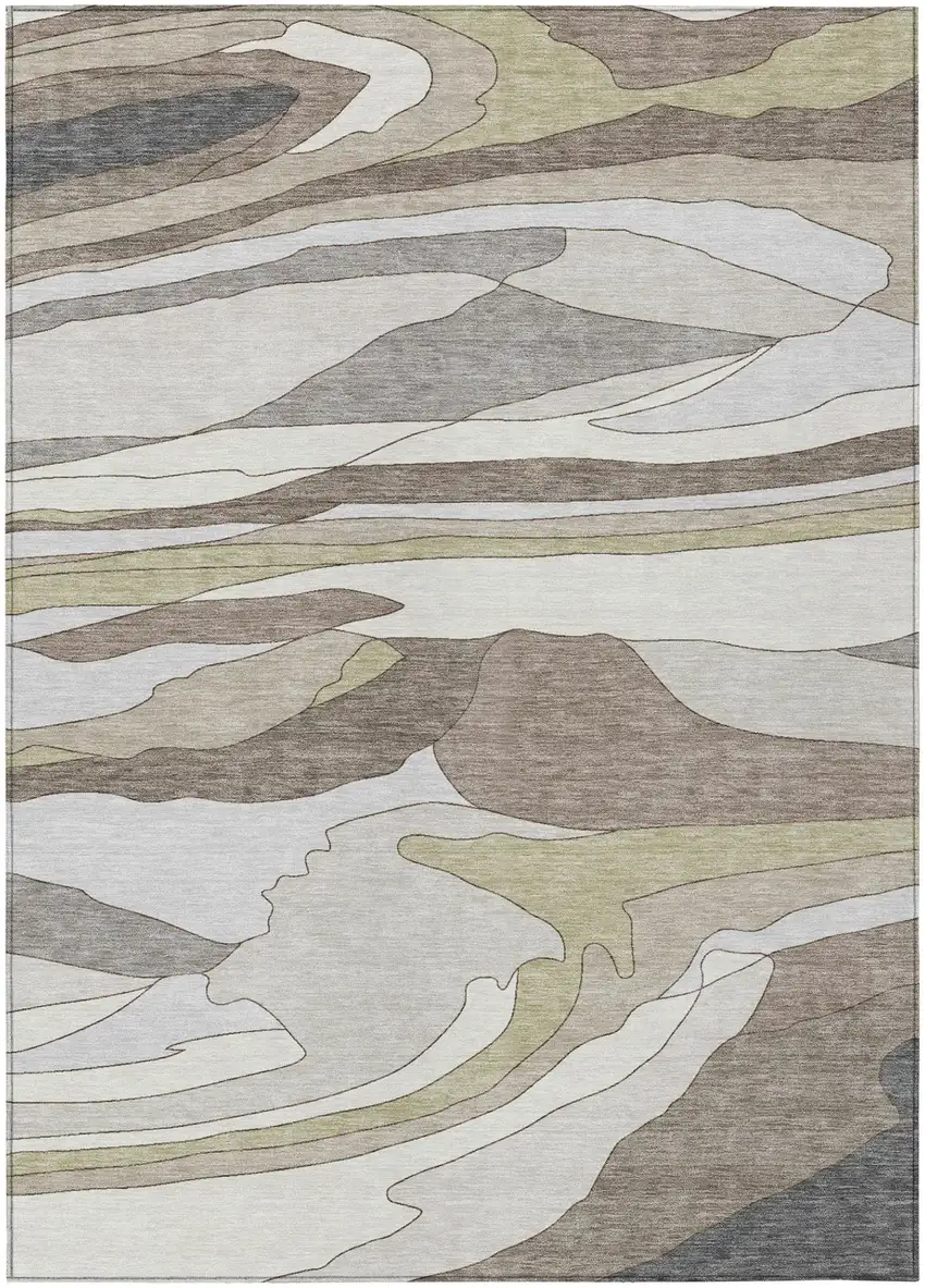 Ivory And Flax Abstract Washable Indoor Outdoor Area Rug Photo 2