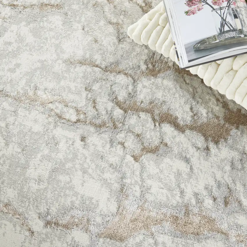 Ivory And Gold Abstract Area Rug Photo 9