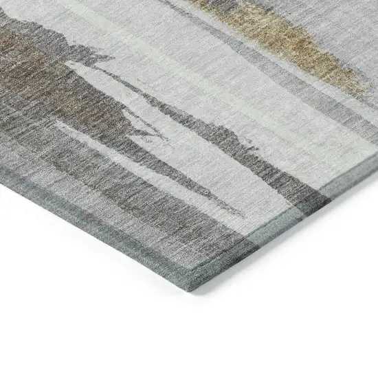 Ivory And Gold Abstract Washable Indoor Outdoor Area Rug Photo 6