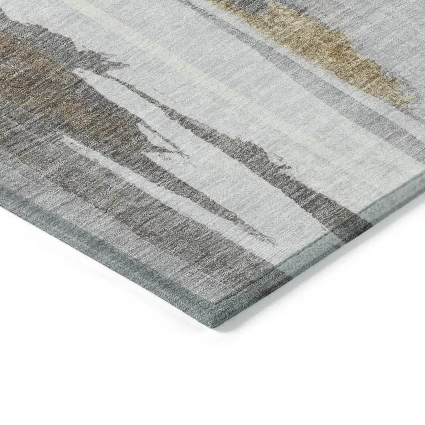 Ivory And Gold Abstract Washable Indoor Outdoor Area Rug Photo 6