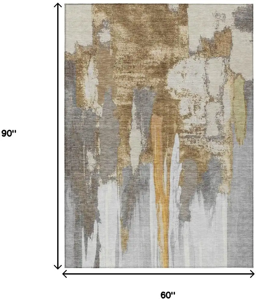 Ivory And Gold Abstract Washable Indoor Outdoor Area Rug Photo 9