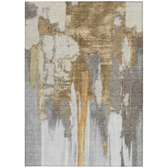 Ivory And Gold Abstract Washable Indoor Outdoor Area Rug Photo 9