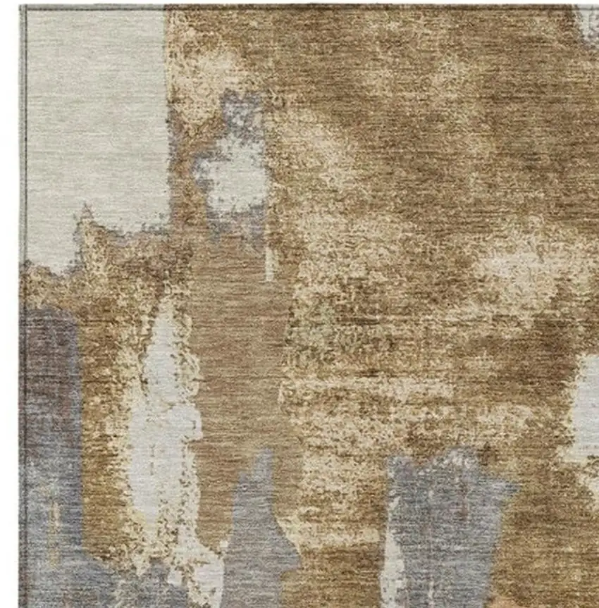 Ivory And Gold Abstract Washable Indoor Outdoor Area Rug Photo 3