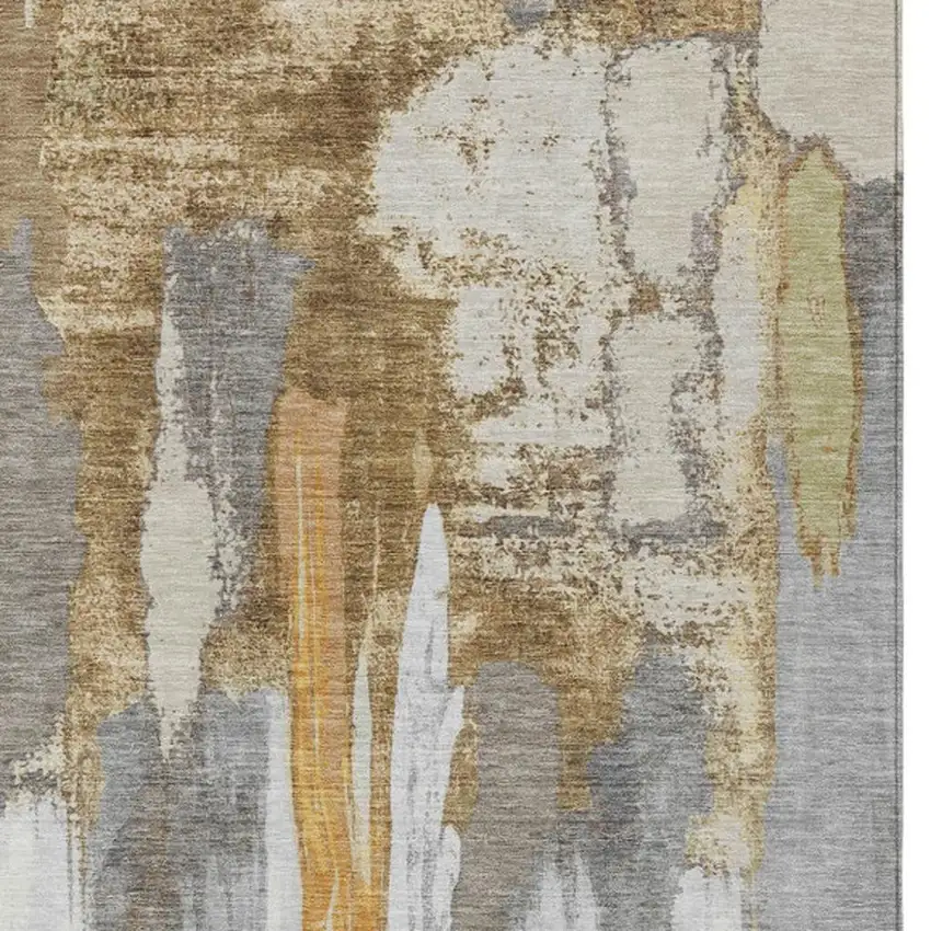 Ivory And Gold Abstract Washable Indoor Outdoor Area Rug Photo 9