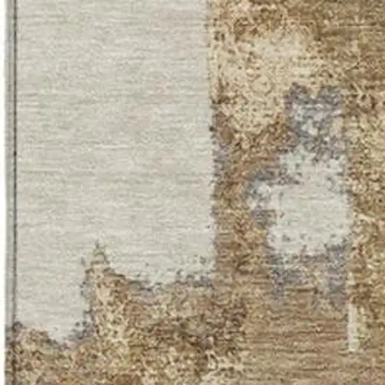 Ivory And Gold Abstract Washable Indoor Outdoor Area Rug Photo 3