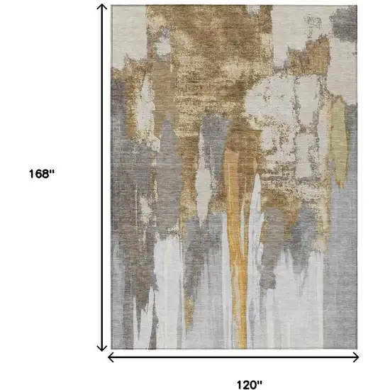 Ivory And Gold Abstract Washable Indoor Outdoor Area Rug Photo 9