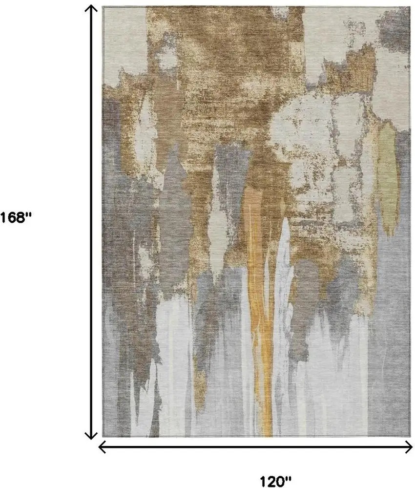 Ivory And Gold Abstract Washable Indoor Outdoor Area Rug Photo 9