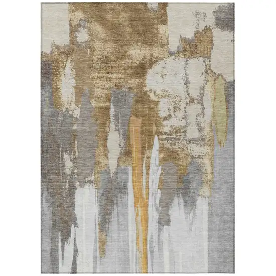Ivory And Gold Abstract Washable Indoor Outdoor Area Rug Photo 4