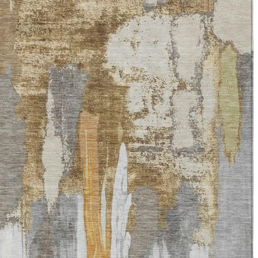 Ivory And Gold Abstract Washable Indoor Outdoor Area Rug Photo 6