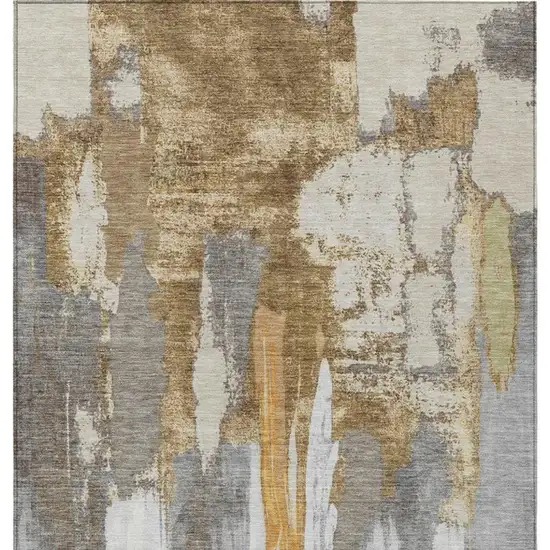 Ivory And Gold Abstract Washable Indoor Outdoor Area Rug Photo 2