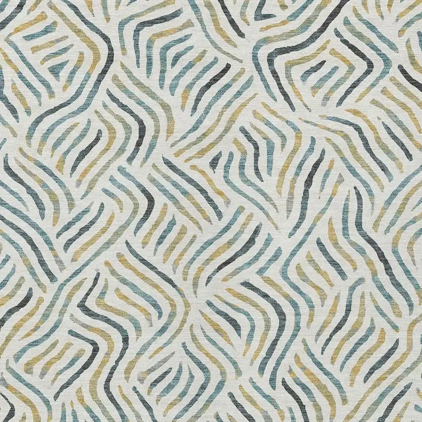 Ivory And Gold Abstract Washable Indoor Outdoor Area Rug Photo 2