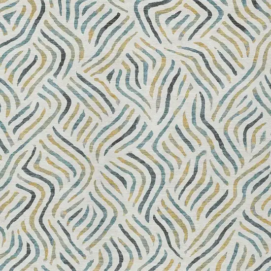 Ivory And Gold Abstract Washable Indoor Outdoor Area Rug Photo 2