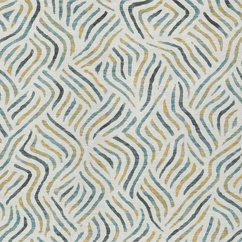 Ivory And Gold Abstract Washable Indoor Outdoor Area Rug Photo 2