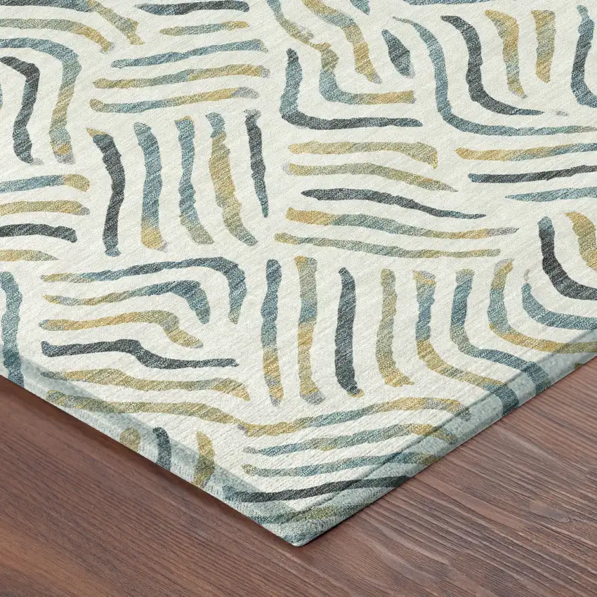 Ivory And Gold Abstract Washable Indoor Outdoor Area Rug Photo 8