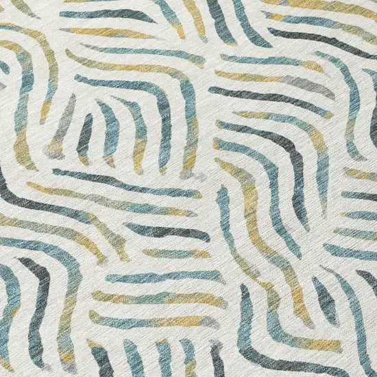 Ivory And Gold Abstract Washable Indoor Outdoor Area Rug Photo 9