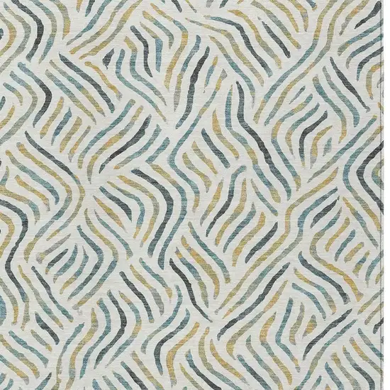 Ivory And Gold Abstract Washable Indoor Outdoor Area Rug Photo 2
