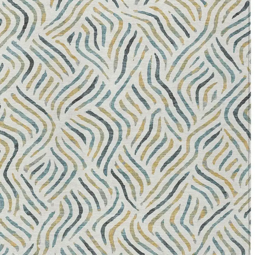 Ivory And Gold Abstract Washable Indoor Outdoor Area Rug Photo 2