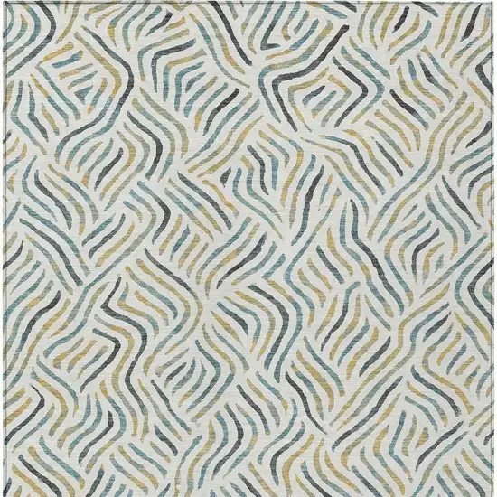 Ivory And Gold Abstract Washable Indoor Outdoor Area Rug Photo 3