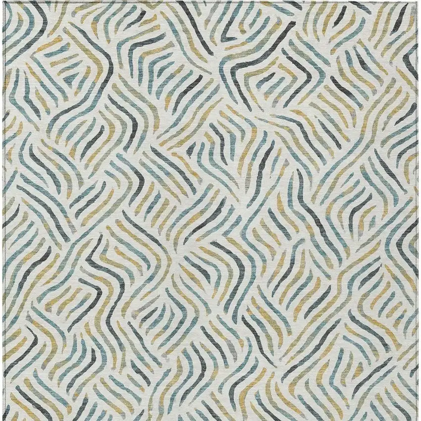 Ivory And Gold Abstract Washable Indoor Outdoor Area Rug Photo 3