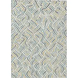 Photo of Ivory And Gold Abstract Washable Indoor Outdoor Area Rug