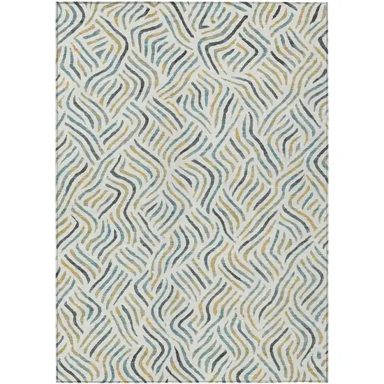 Ivory And Gold Abstract Washable Indoor Outdoor Area Rug Photo 1