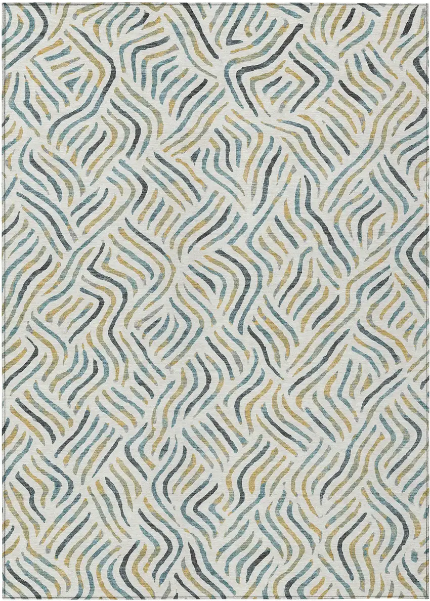 Ivory And Gold Abstract Washable Indoor Outdoor Area Rug Photo 1