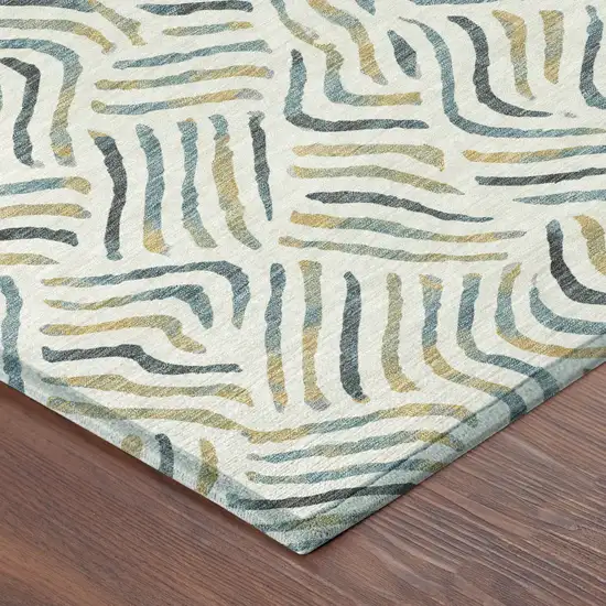 Ivory And Gold Abstract Washable Indoor Outdoor Area Rug Photo 8