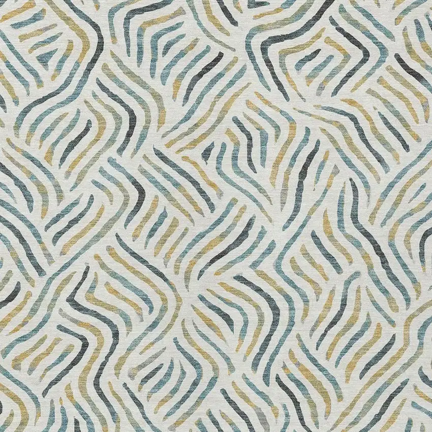 Ivory And Gold Abstract Washable Indoor Outdoor Area Rug Photo 2