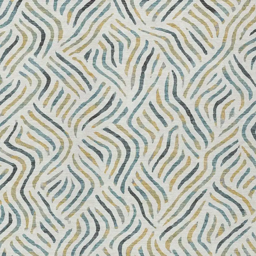 Ivory And Gold Abstract Washable Indoor Outdoor Area Rug Photo 2