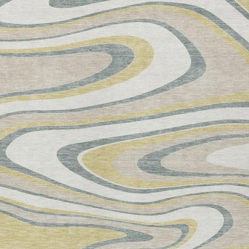 Ivory And Gold Abstract Washable Indoor Outdoor Area Rug Photo 3