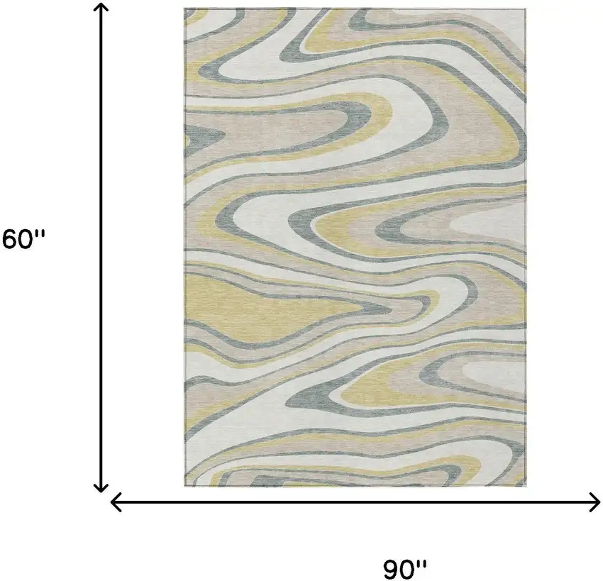 Ivory And Gold Abstract Washable Indoor Outdoor Area Rug Photo 7