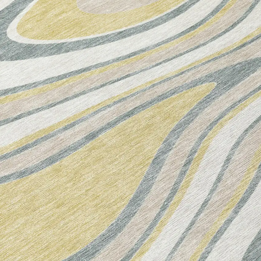 Ivory And Gold Abstract Washable Indoor Outdoor Area Rug Photo 6