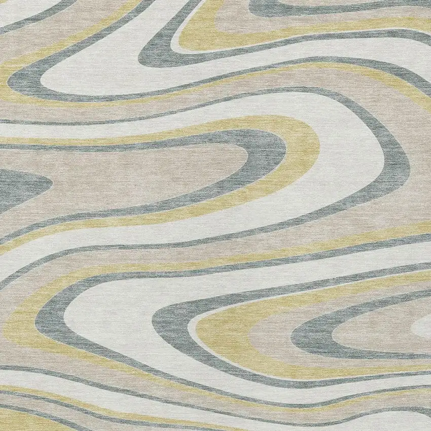 Ivory And Gold Abstract Washable Indoor Outdoor Area Rug Photo 3
