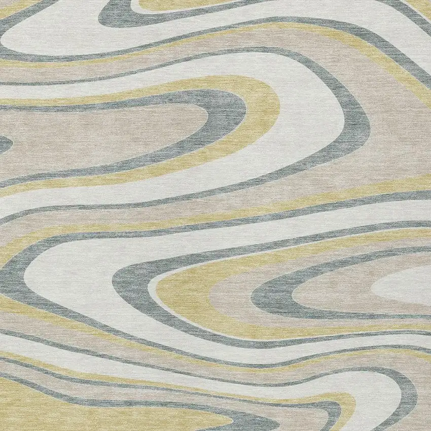 Ivory And Gold Abstract Washable Indoor Outdoor Area Rug Photo 3