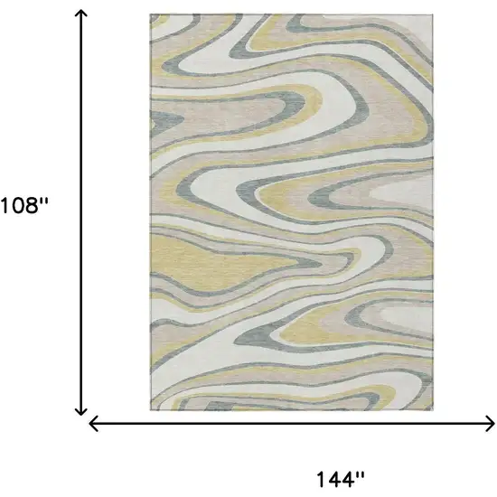 Ivory And Gold Abstract Washable Indoor Outdoor Area Rug Photo 7