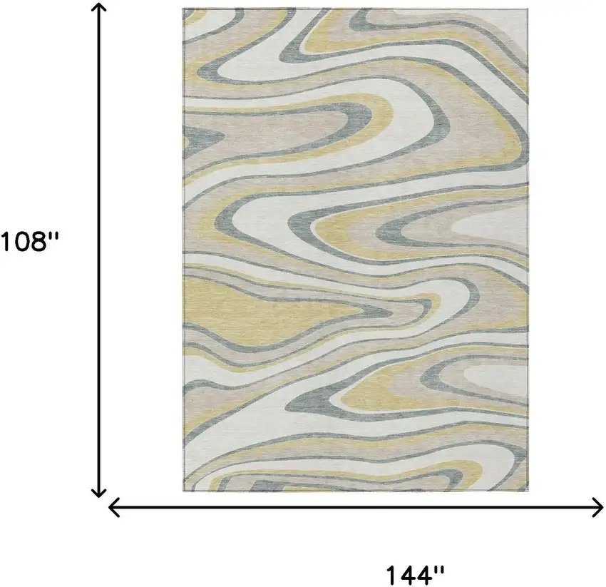Ivory And Gold Abstract Washable Indoor Outdoor Area Rug Photo 7
