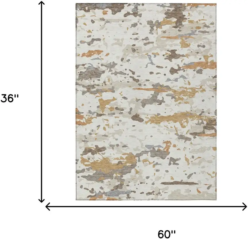 Ivory And Gold Abstract Washable Indoor Outdoor Area Rug Photo 6