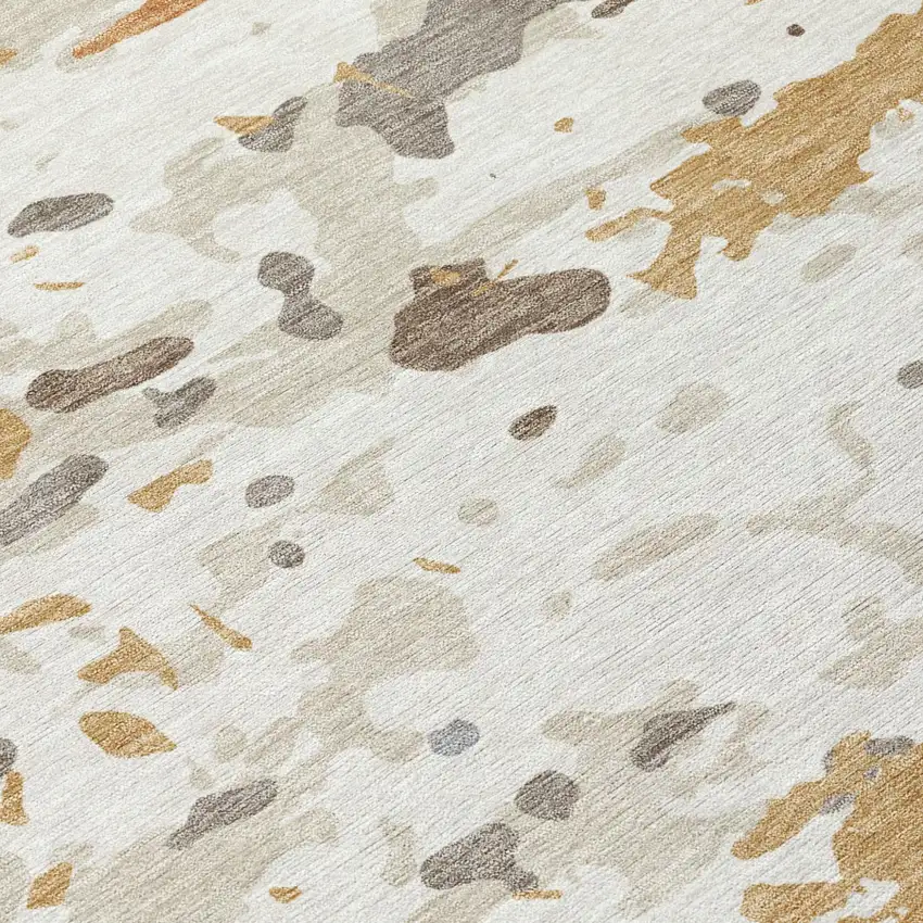 Ivory And Gold Abstract Washable Indoor Outdoor Area Rug Photo 5