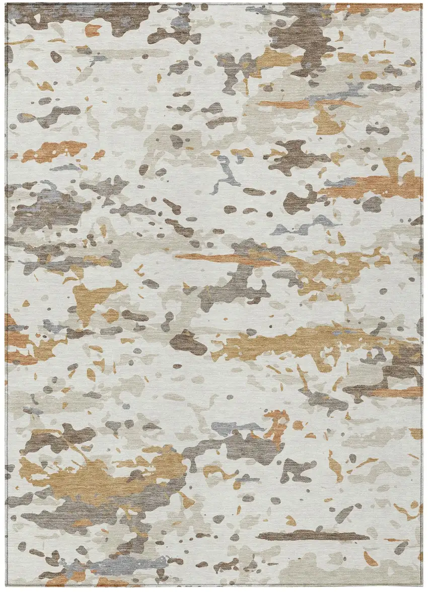 Ivory And Gold Abstract Washable Indoor Outdoor Area Rug Photo 1