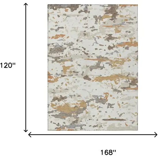 Ivory And Gold Abstract Washable Indoor Outdoor Area Rug Photo 6