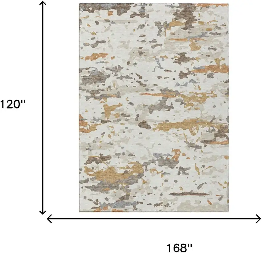 Ivory And Gold Abstract Washable Indoor Outdoor Area Rug Photo 6