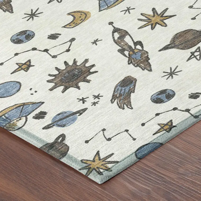 Ivory And Gold Animal Print Washable Indoor Outdoor Area Rug Photo 4