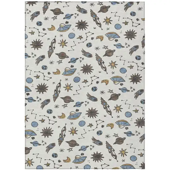 Ivory And Gold Animal Print Washable Indoor Outdoor Area Rug Photo 1